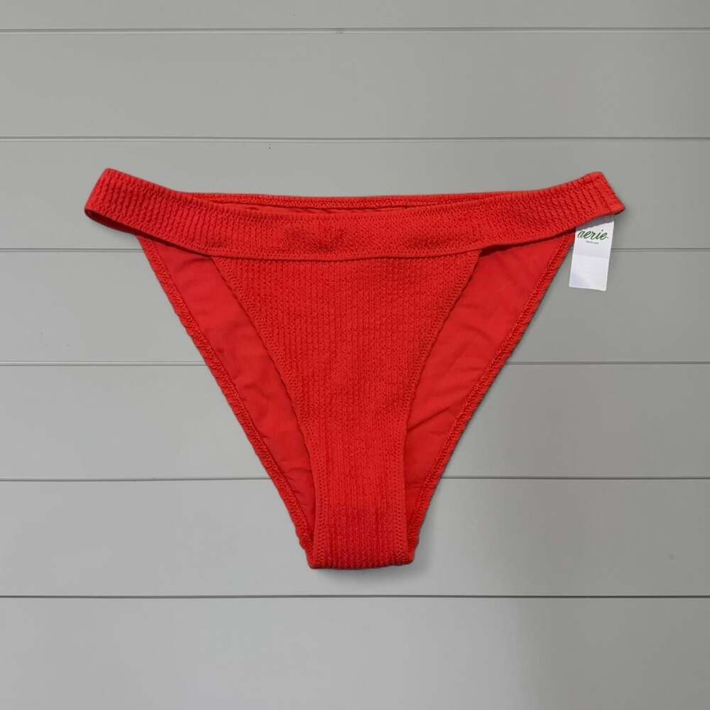NWT Aerie Red Crinkle Textured Cheeky Bikini Bottoms, Size M
